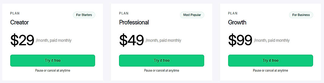 Pricing screenshot