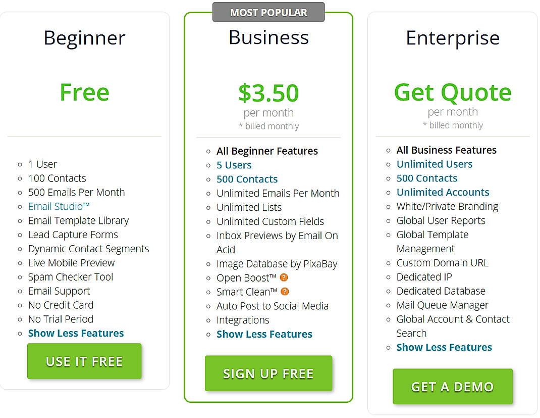 Pricing screenshot