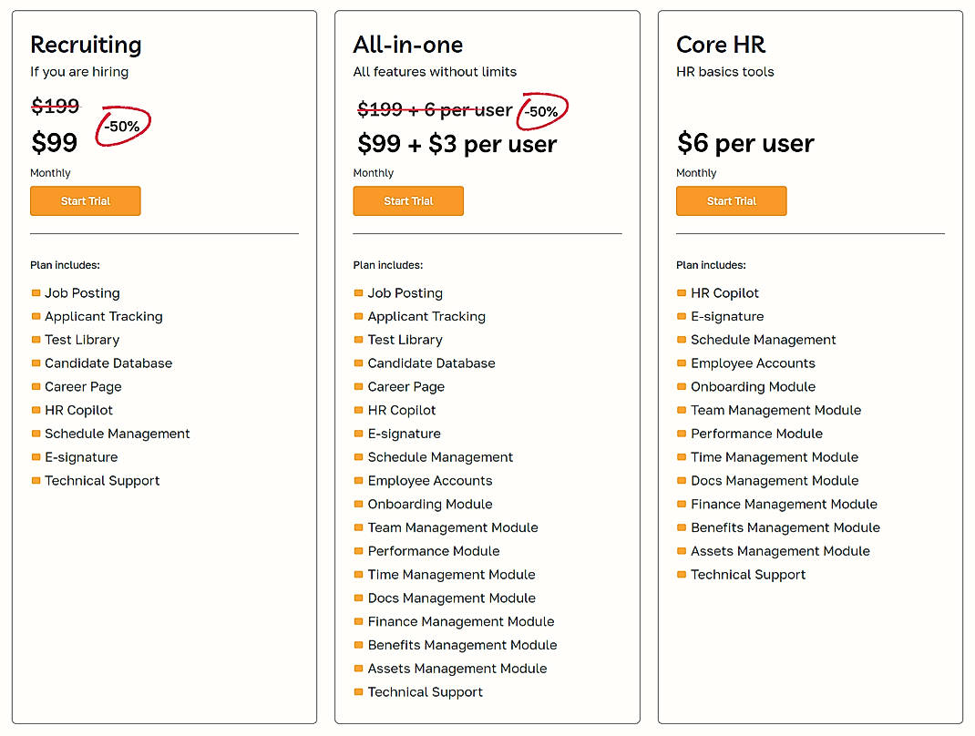 Pricing screenshot