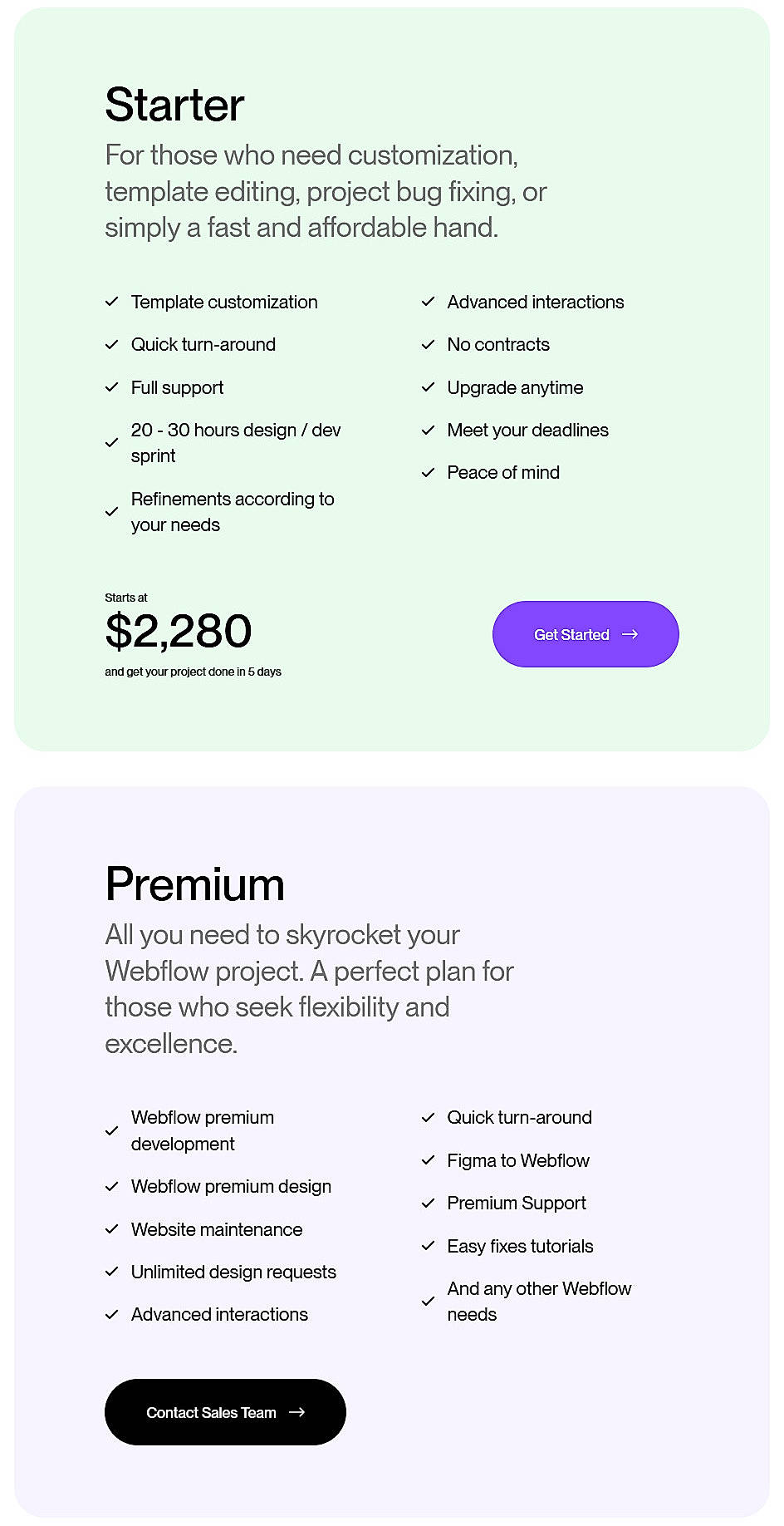 Pricing screenshot