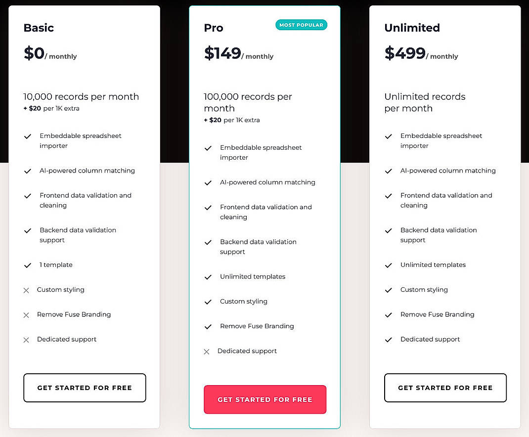 Pricing screenshot