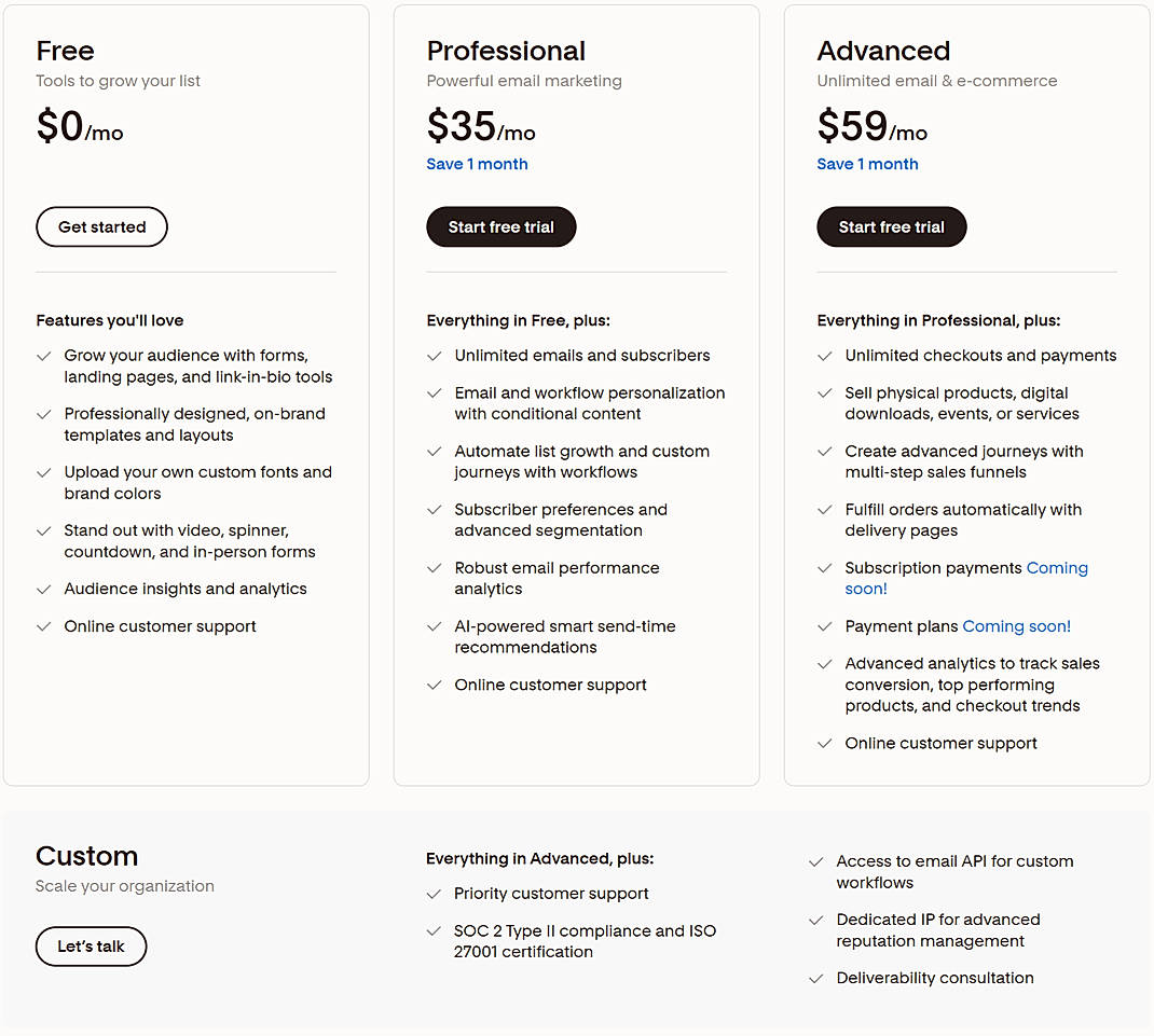 Pricing screenshot