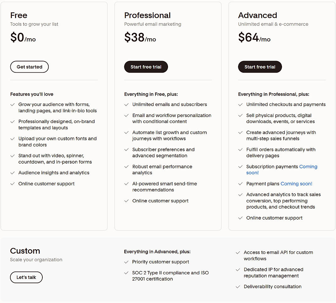 Pricing screenshot
