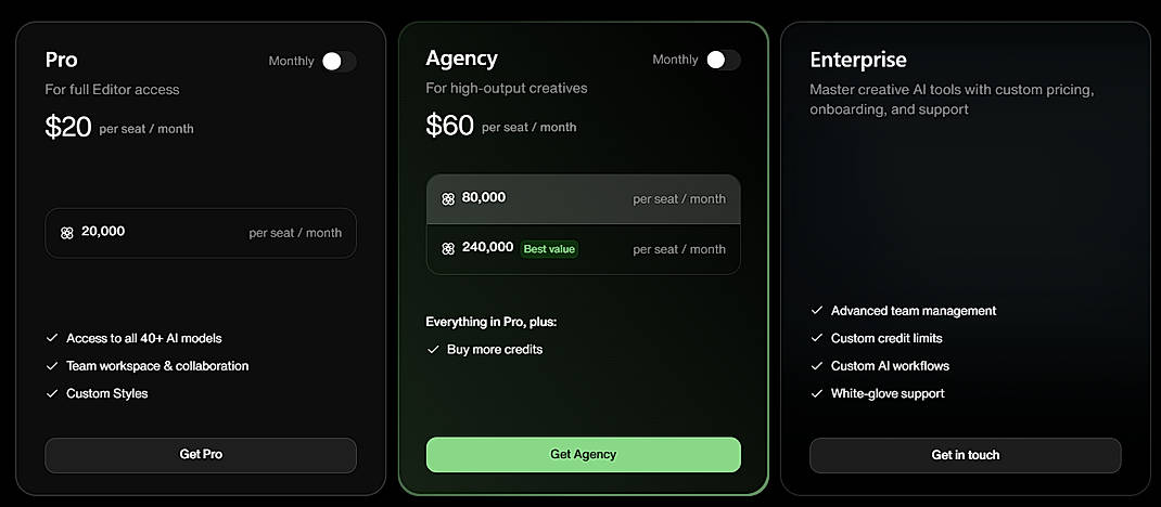 Pricing screenshot