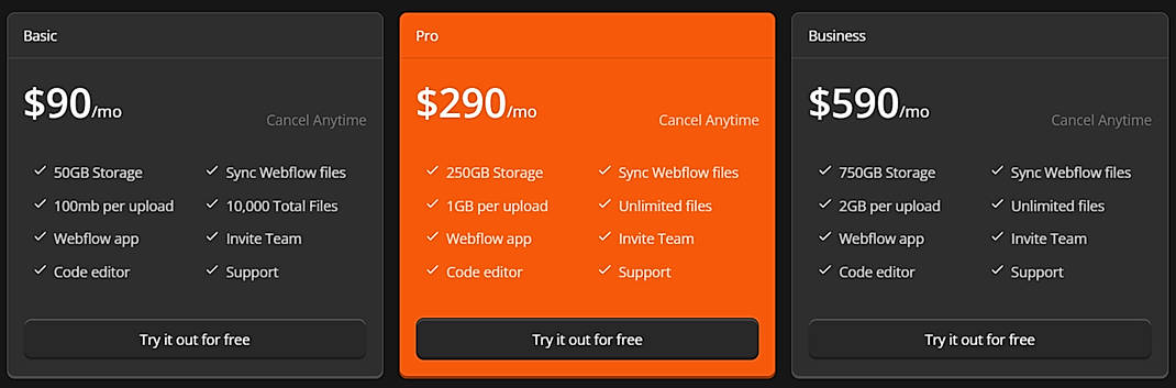 Pricing screenshot