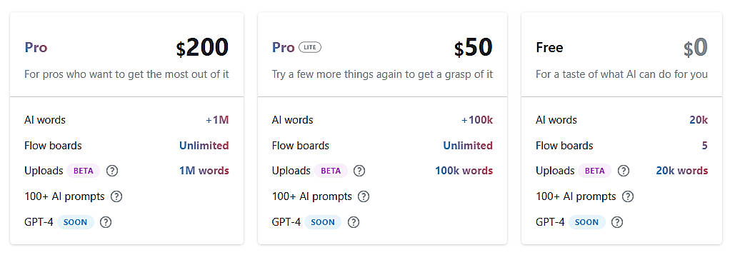 Pricing screenshot