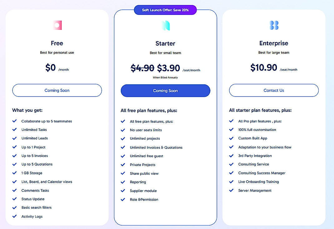 Pricing screenshot