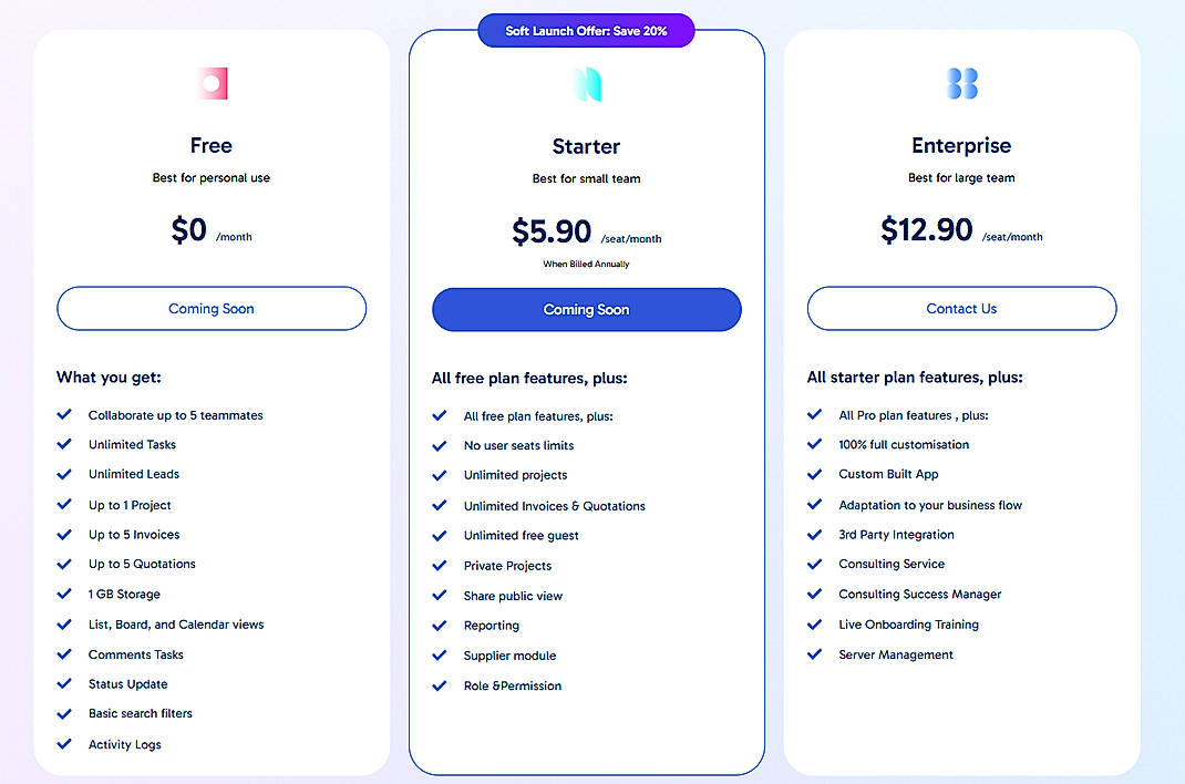 Pricing screenshot