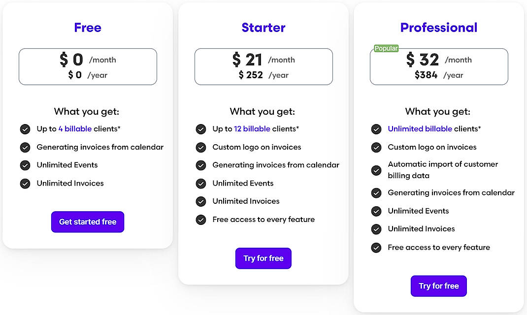 Pricing screenshot
