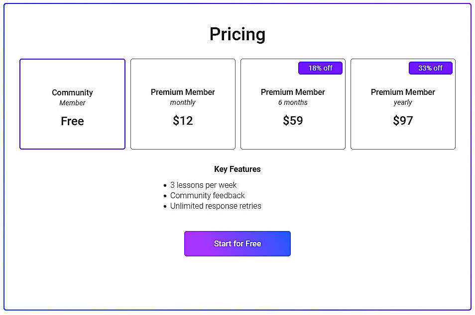 Pricing screenshot