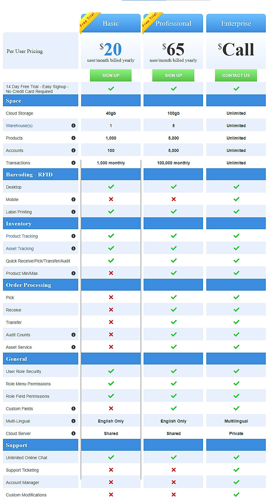 Pricing screenshot
