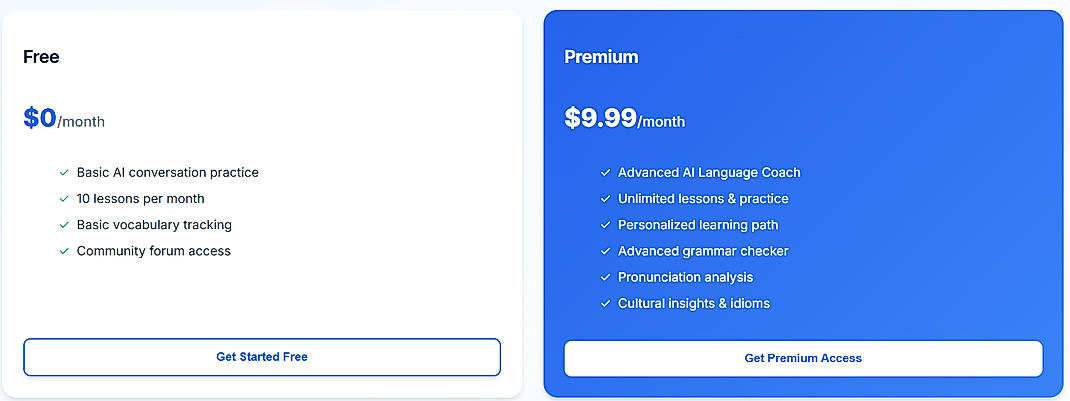 Pricing screenshot