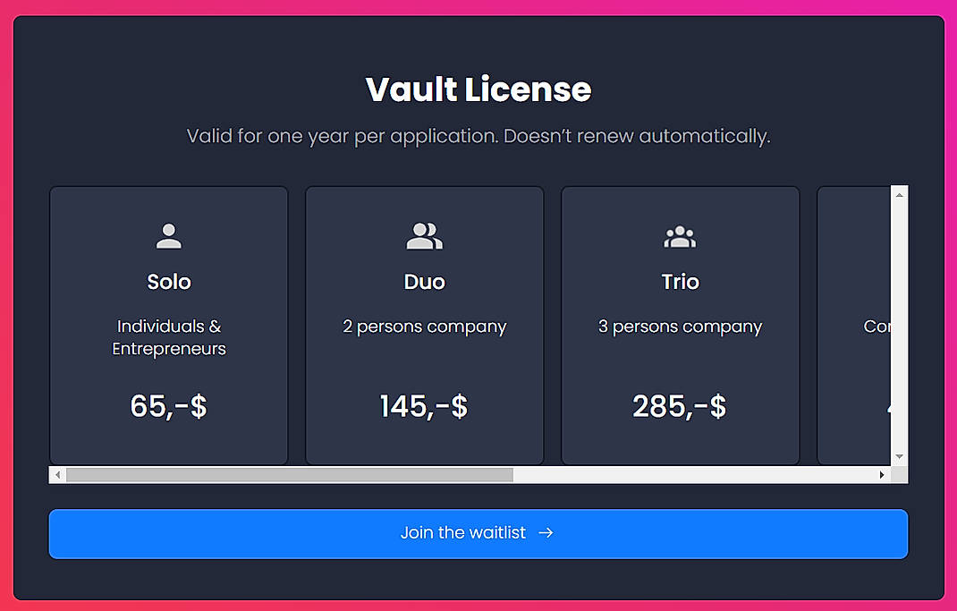 Pricing screenshot