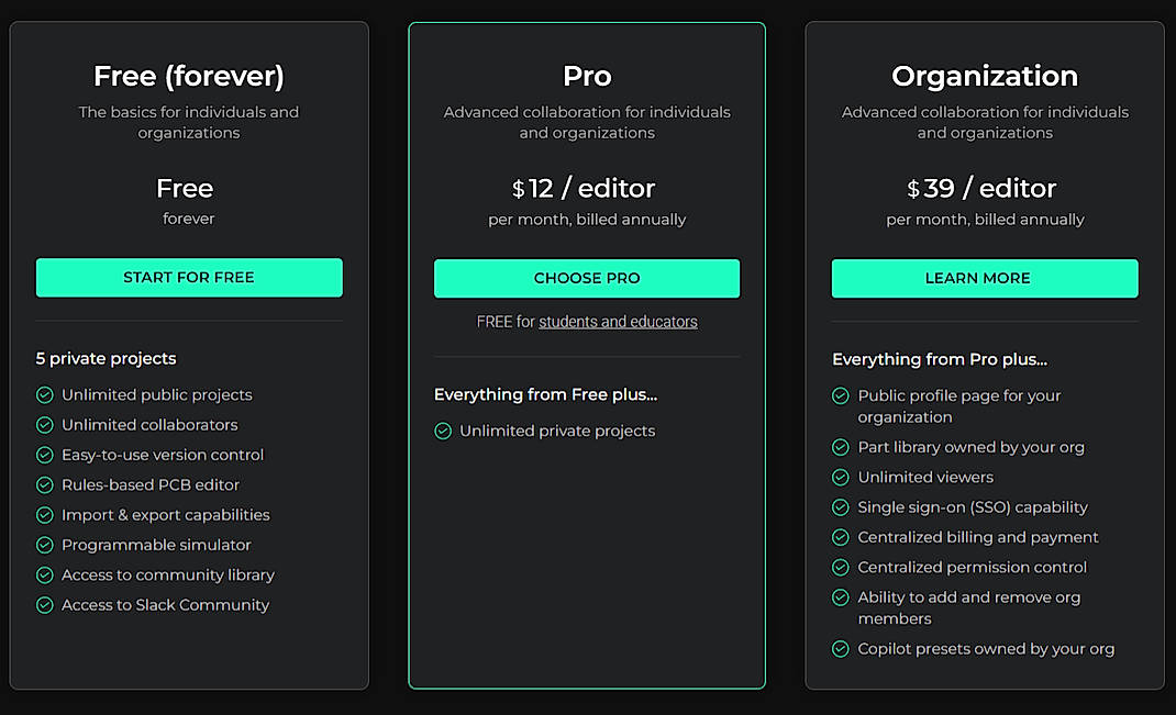 Pricing screenshot