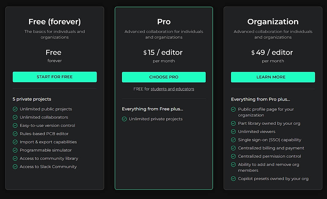 Pricing screenshot