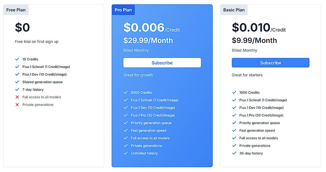 Pricing screenshot