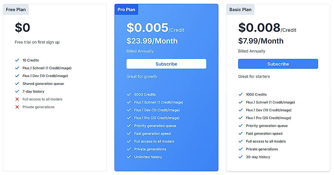 Pricing screenshot