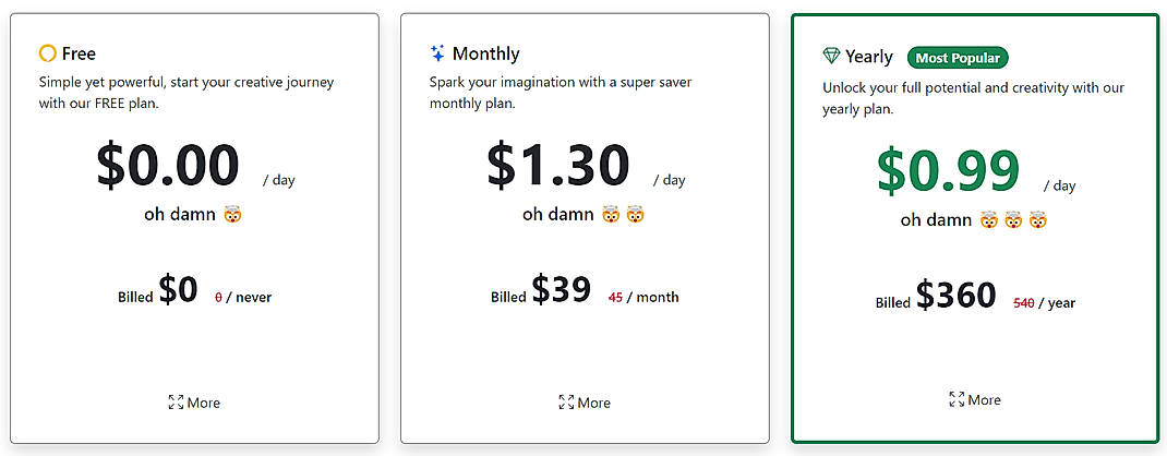 Pricing screenshot