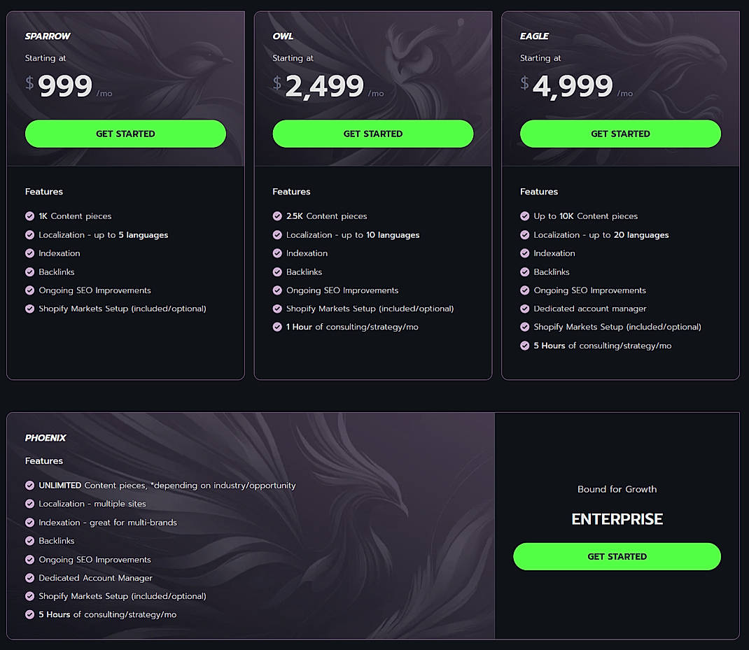Pricing screenshot