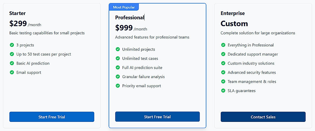 Pricing screenshot