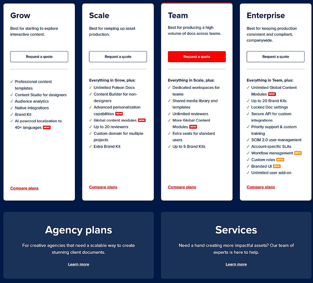 Pricing screenshot