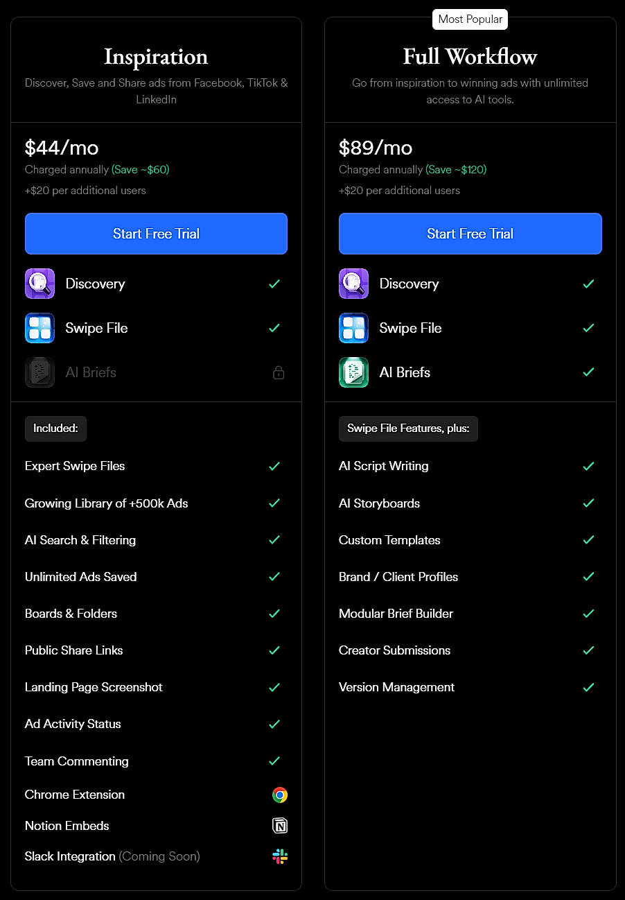 Pricing screenshot
