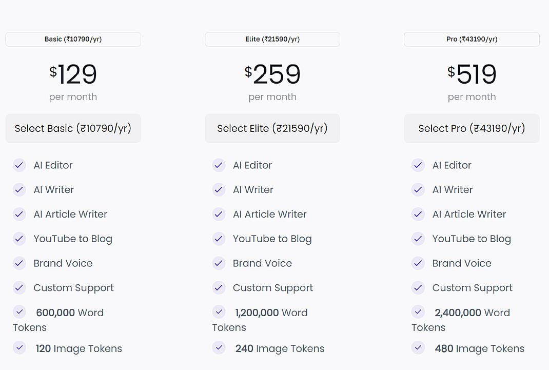 Pricing screenshot