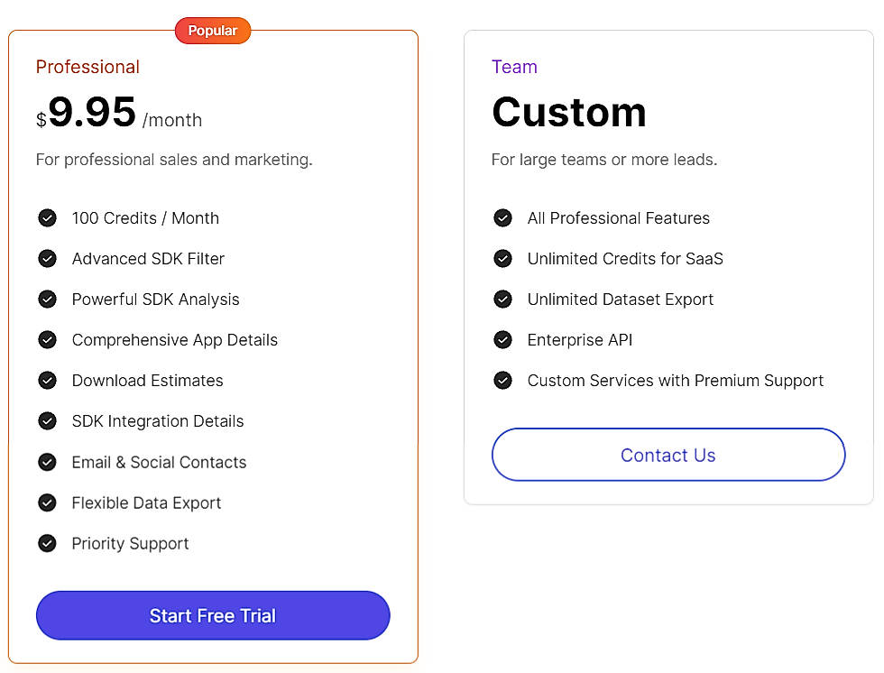 Pricing screenshot