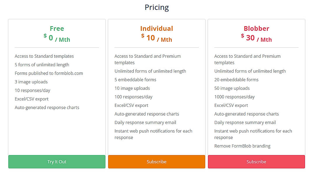 Pricing screenshot