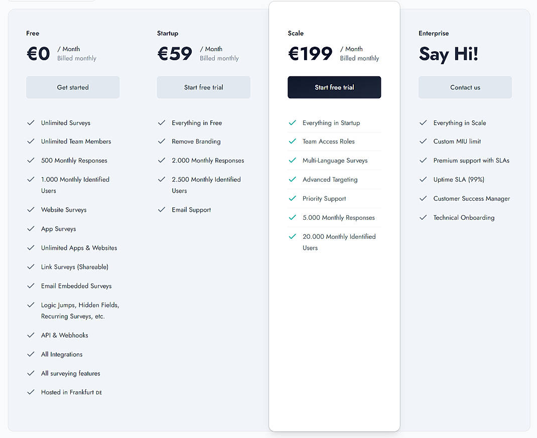 Pricing screenshot