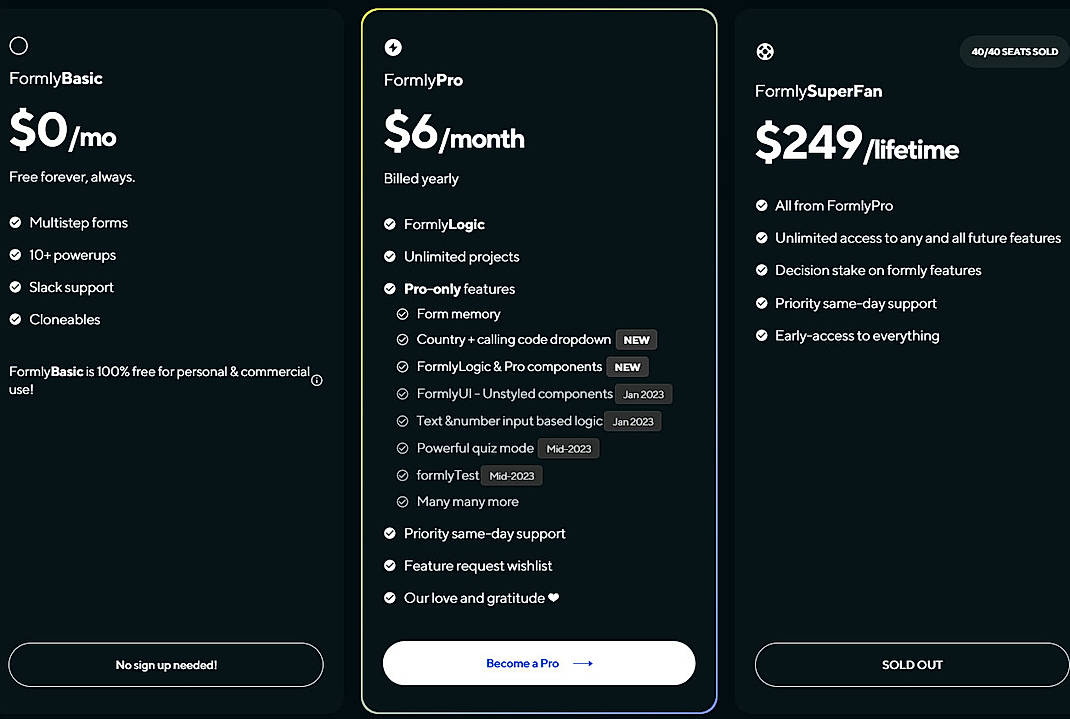 Pricing screenshot