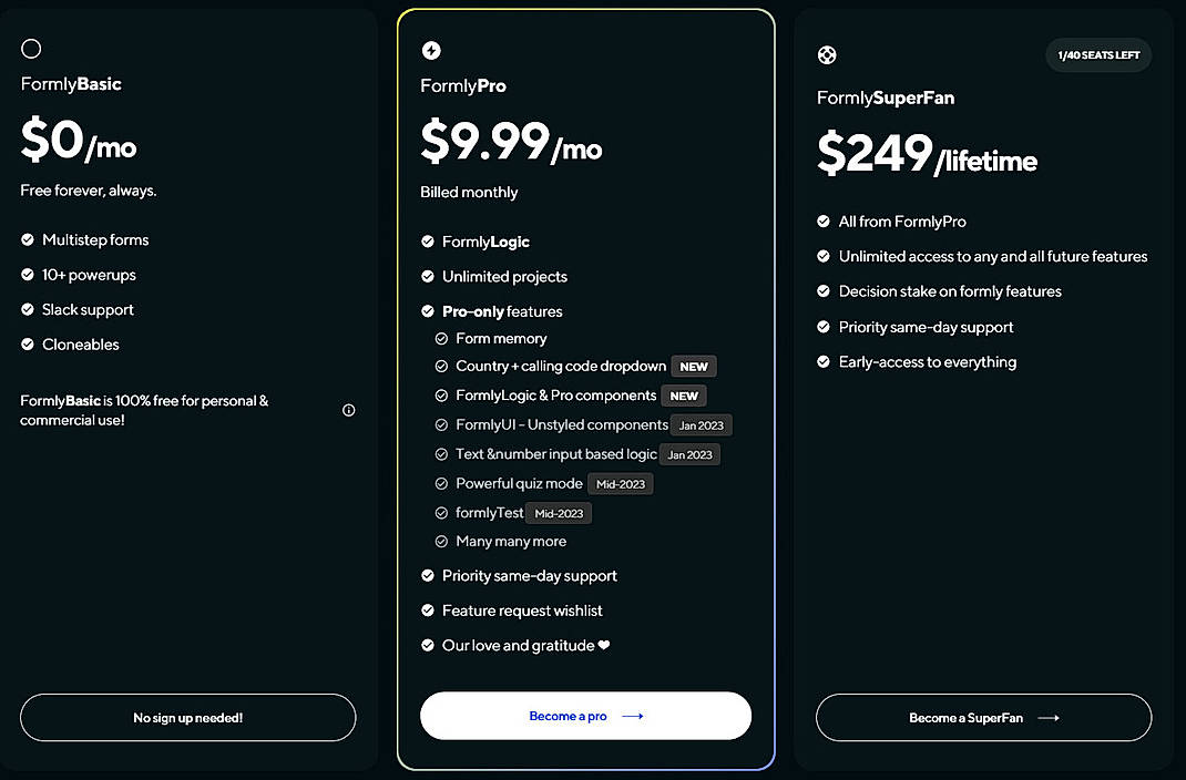 Pricing screenshot