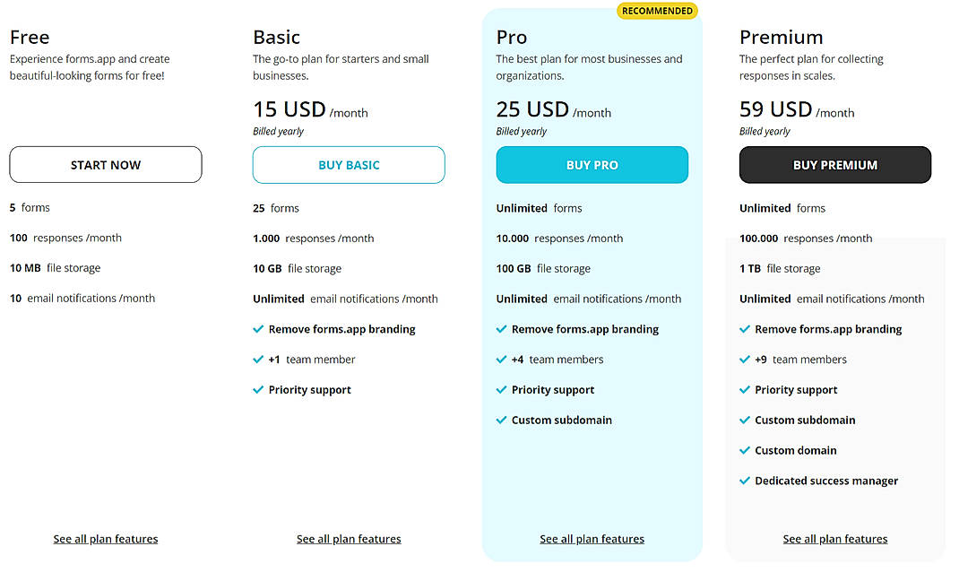 Pricing screenshot
