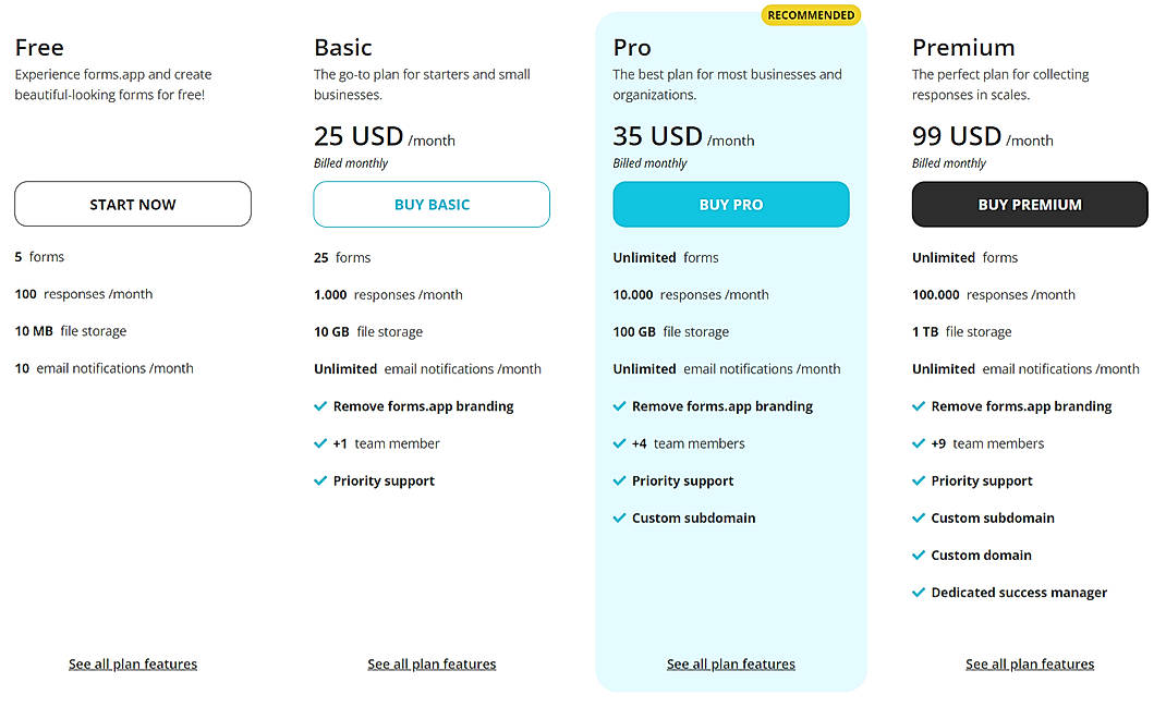 Pricing screenshot