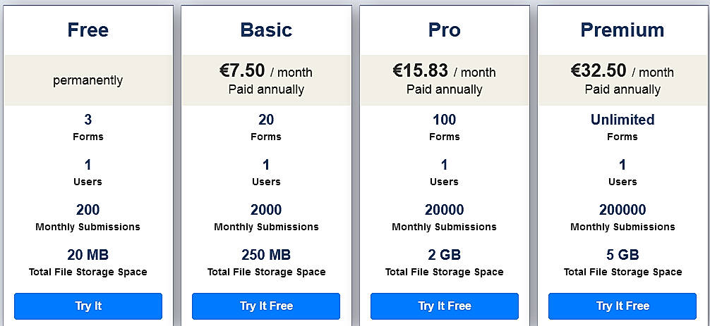 Pricing screenshot