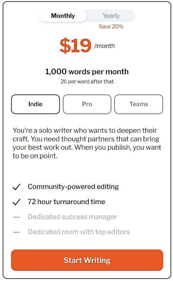 Pricing screenshot