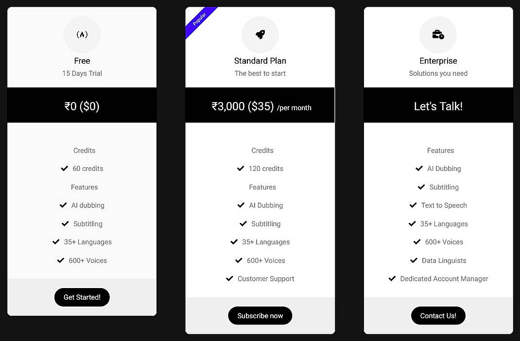 Pricing screenshot
