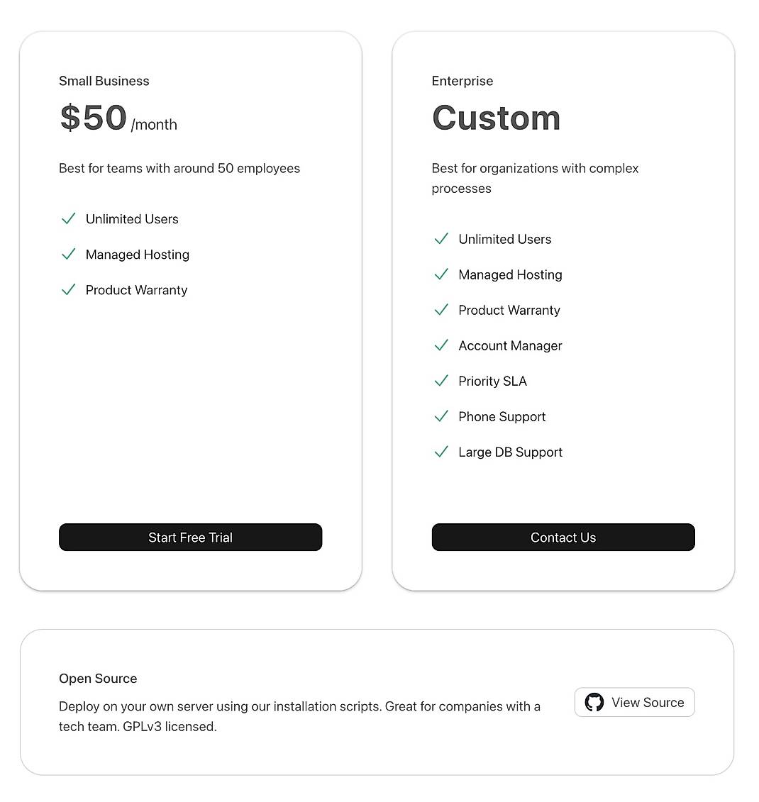 Pricing screenshot