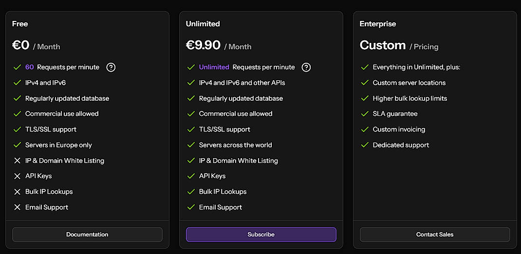 Pricing screenshot