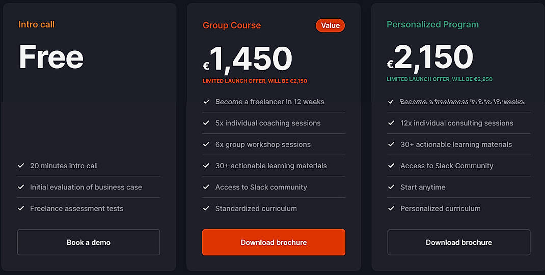 Pricing screenshot