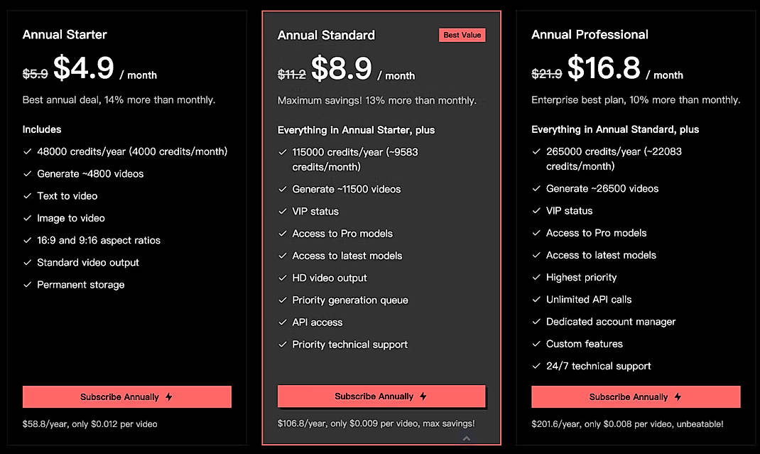 Pricing screenshot