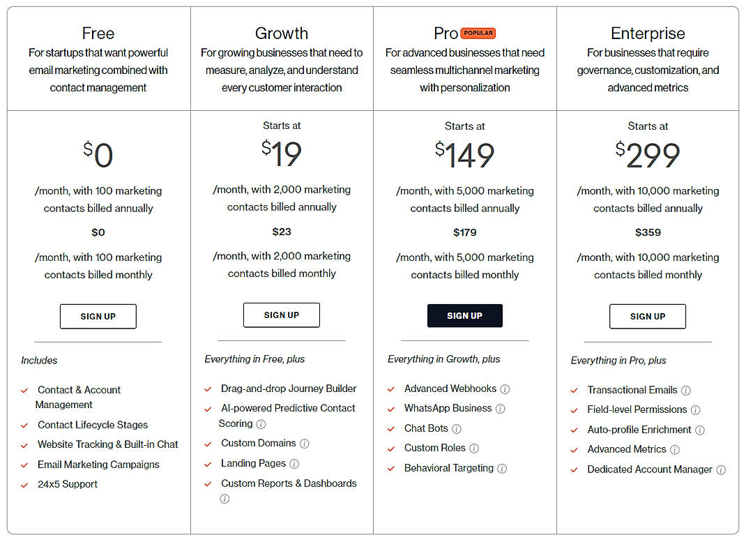Pricing screenshot
