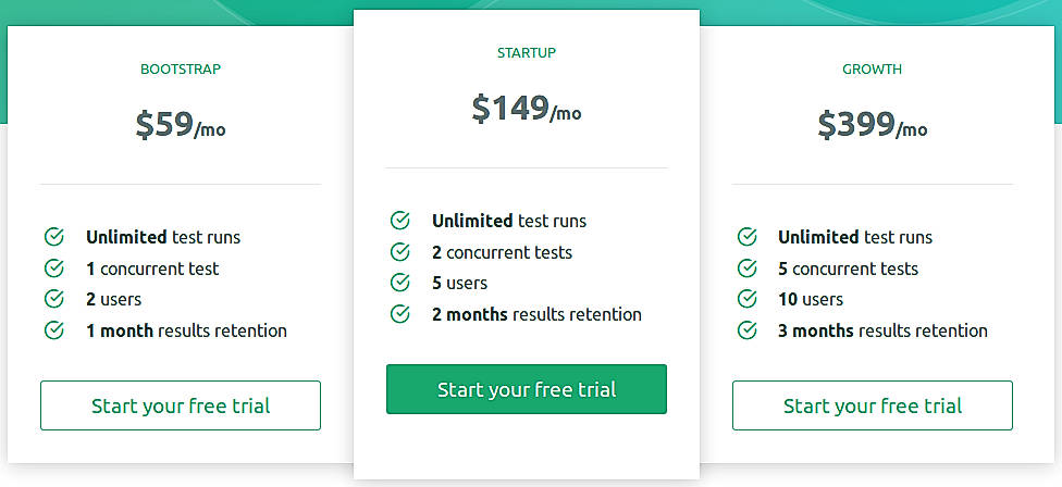 Pricing screenshot