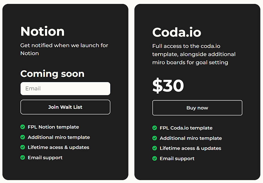 Pricing screenshot