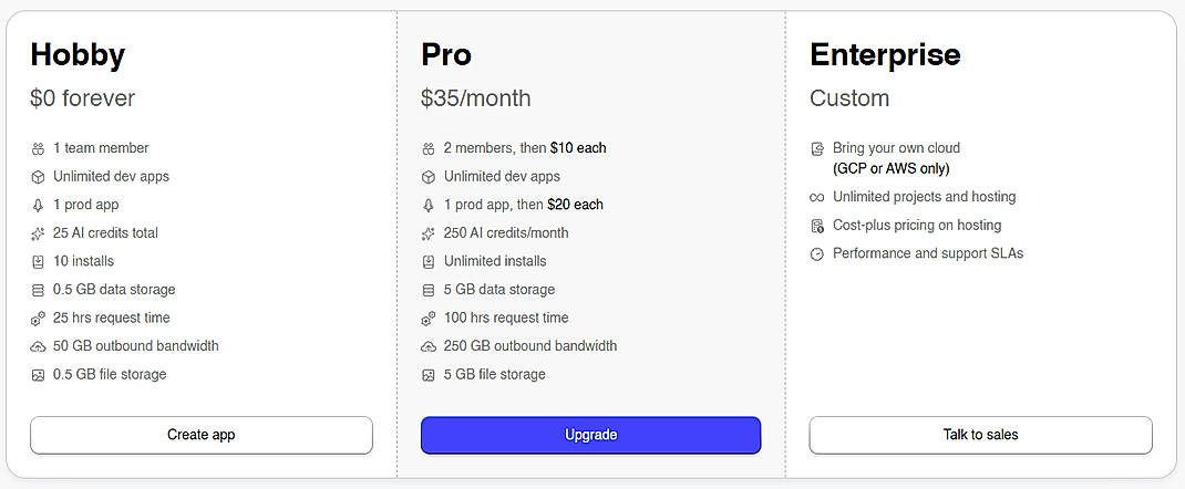 Pricing screenshot