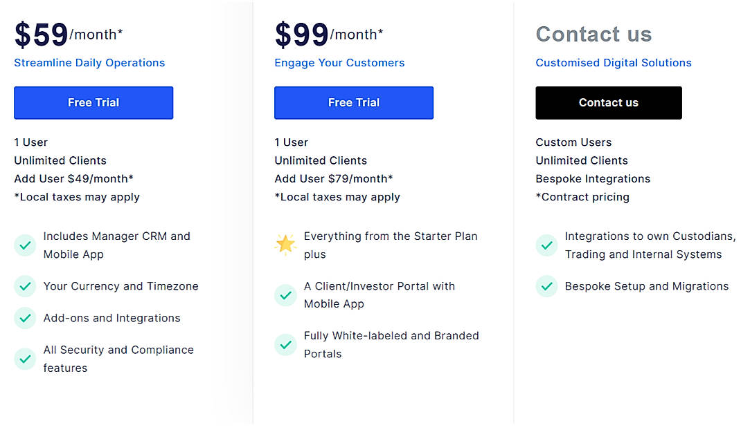 Pricing screenshot
