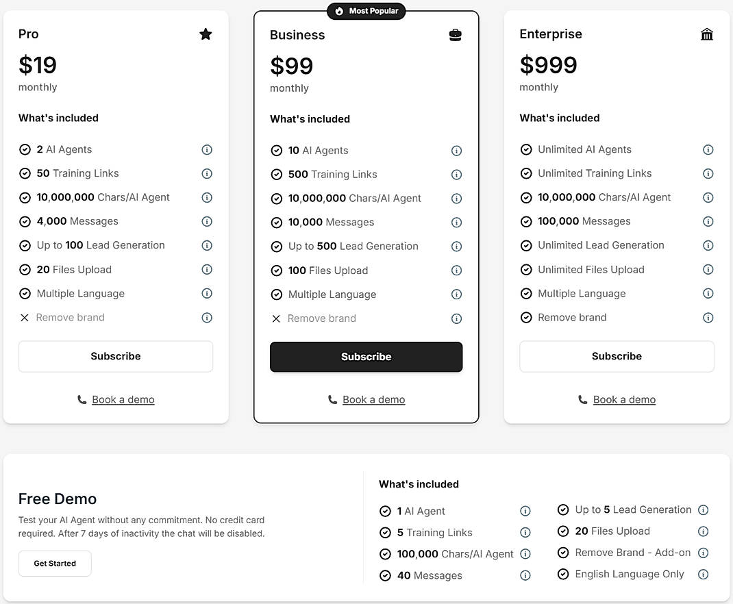 Pricing screenshot