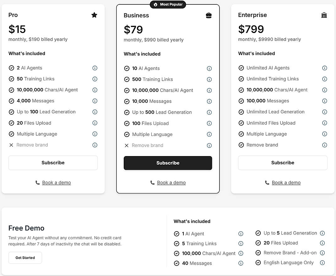Pricing screenshot