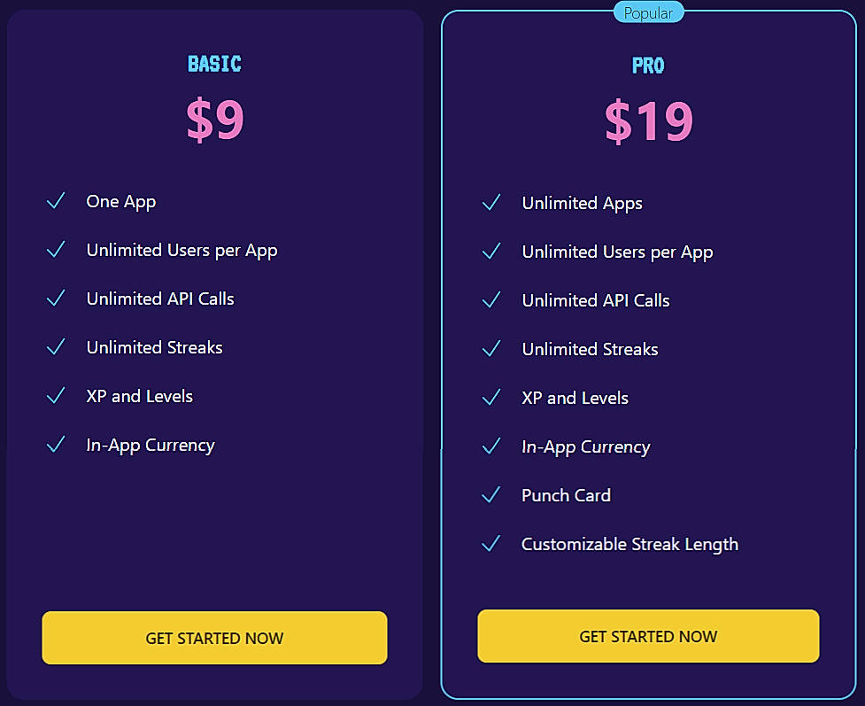 Pricing screenshot