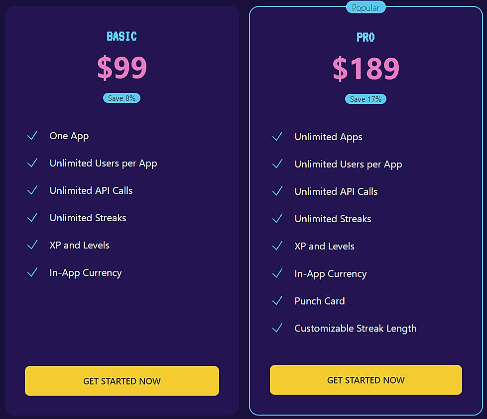 Pricing screenshot